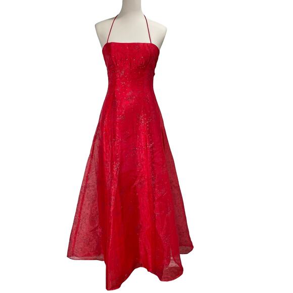 VTG 90s Juniors Red Sparkle Halter Dress Zum Zum by Niki Livas Ballgown Fairy - Picture 1 of 14